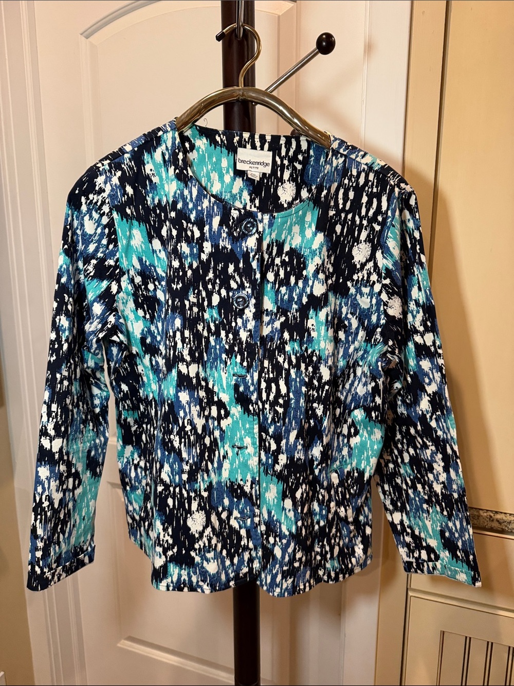 breckenridge Teal and Navy Abstract Print Women's Jacket